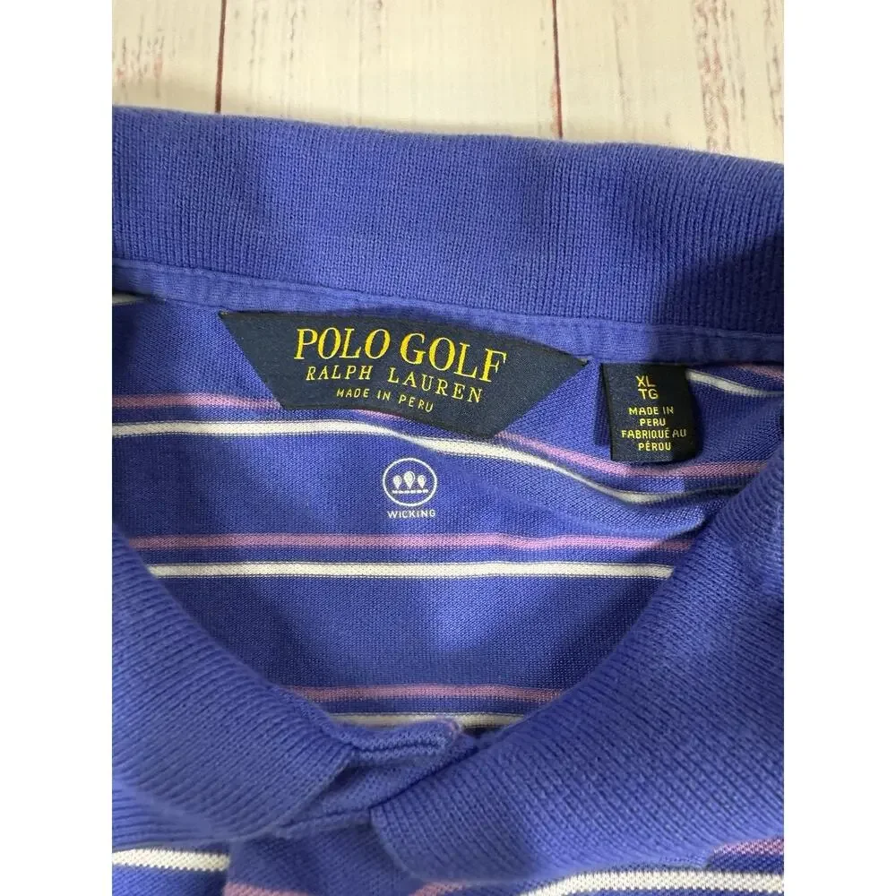 Polo Golf Ralph Lauren Polo Shirt Men XXL 2XL Blue Striped Short Sleeve Wicking